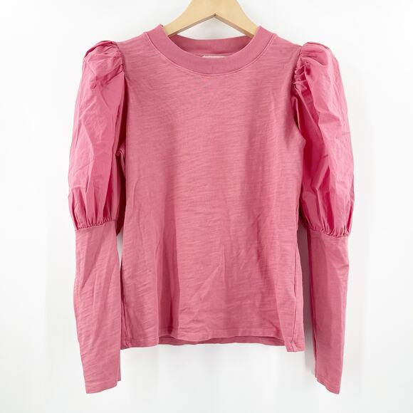 NATION LTD Top Size Small Daniella Combo Party Tee Puff Sleeve Cotton Geranium - Picture 4 of 15